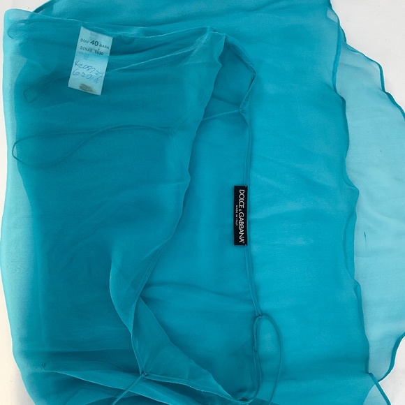 Dolce & Gabbana Vintage Aqua Transparent Silk 2-Piece Dress w/ Floral Appliqué - Picture 15 of 16